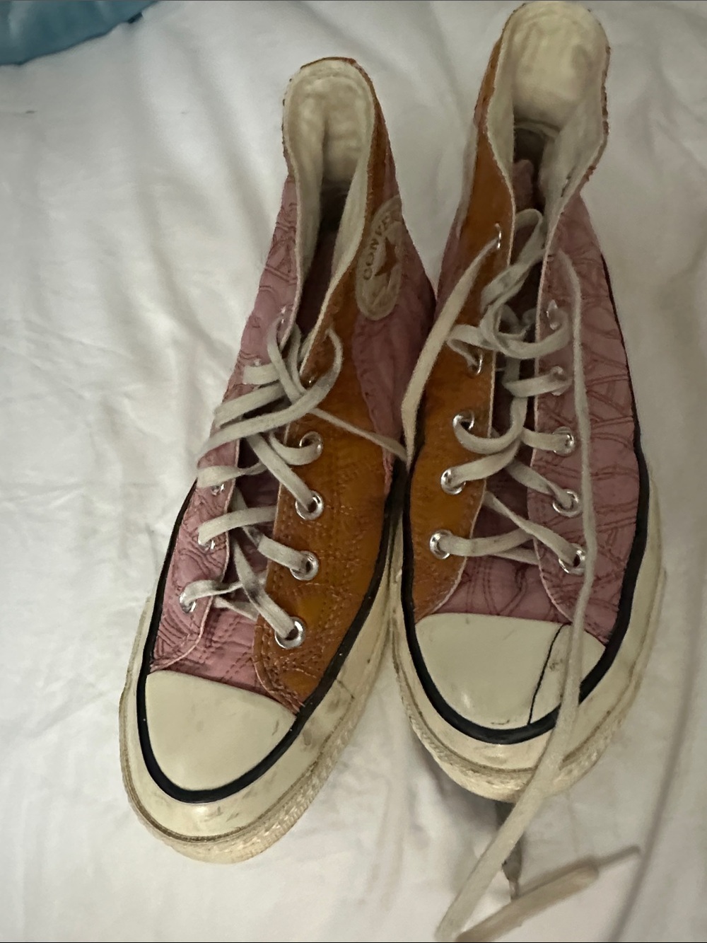 High-Top Quilted Pink and Brown Lace-Up Sneakers